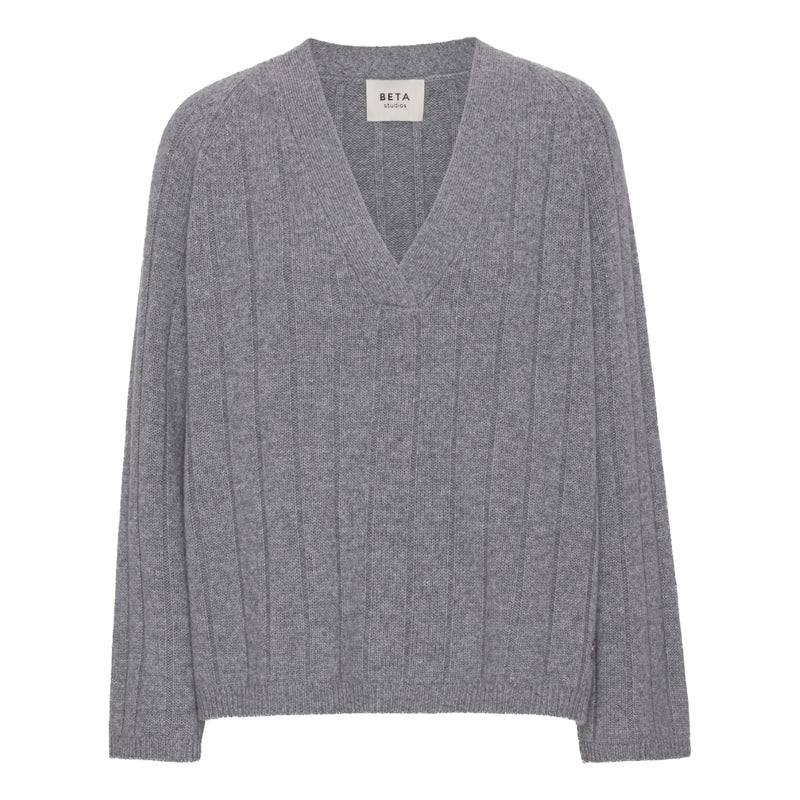 GAIL V-NECK MONGOLIAN CASHMERE SWEATER | GREY MELANGE