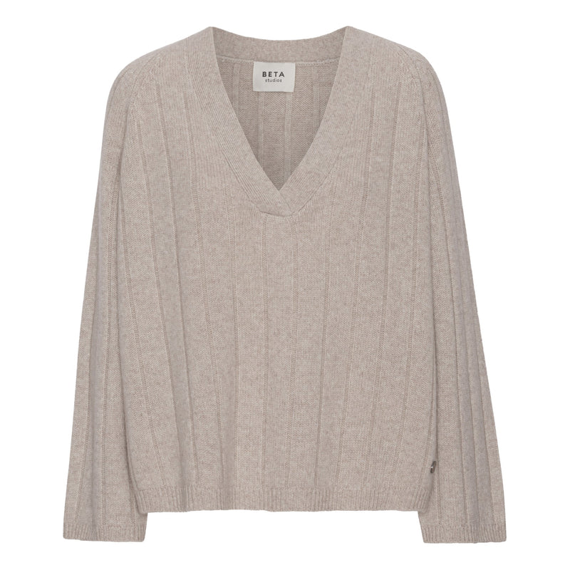 GAIL V-NECK MONGOLIAN CASHMERE SWEATER | SAND MELANGE