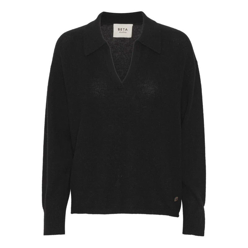 GRETA POLO MONGOLIAN CASHMERE SWEATER | BLACK