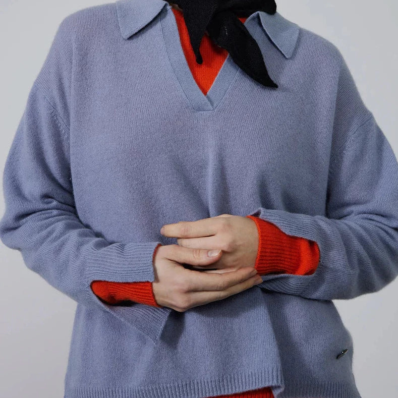 GRETA POLO MONGOLIAN CASHMERE SWEATER | SLATE GREY