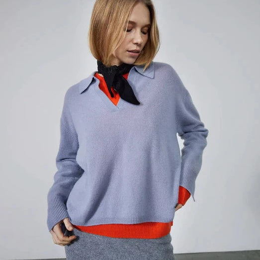 GRETA POLO MONGOLIAN CASHMERE SWEATER | SLATE GREY