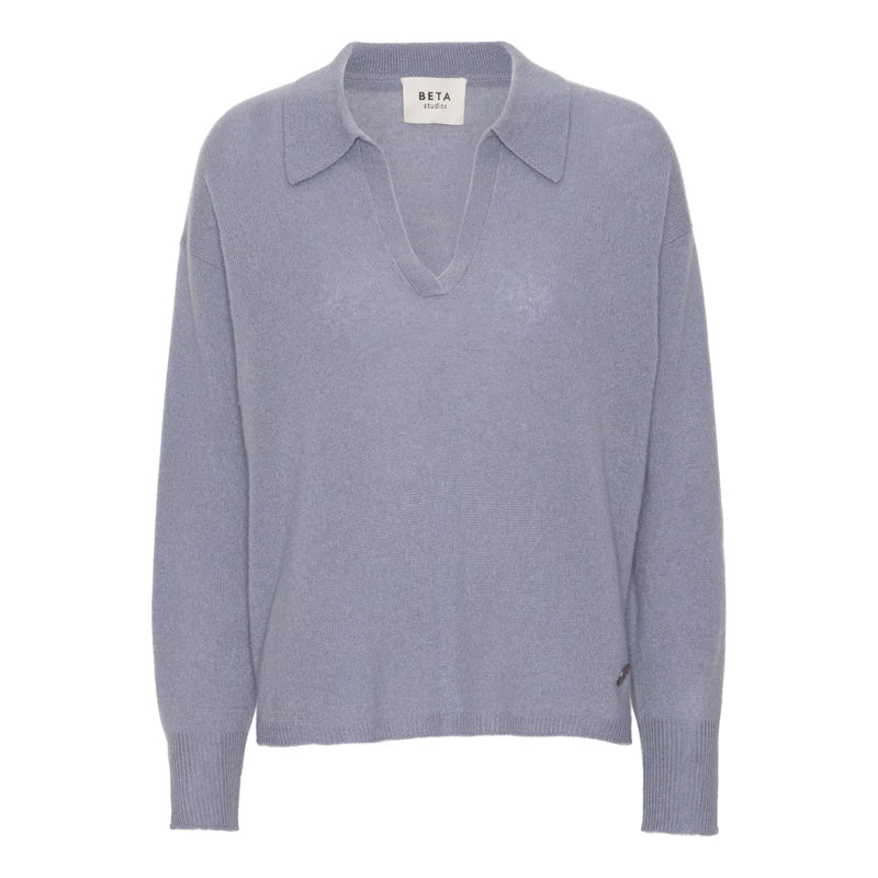 GRETA POLO MONGOLIAN CASHMERE SWEATER | SLATE GREY