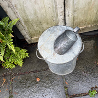 VINTAGE METAL STORAGE BIN WITH TWO HANDLES, LID AND SCOOP