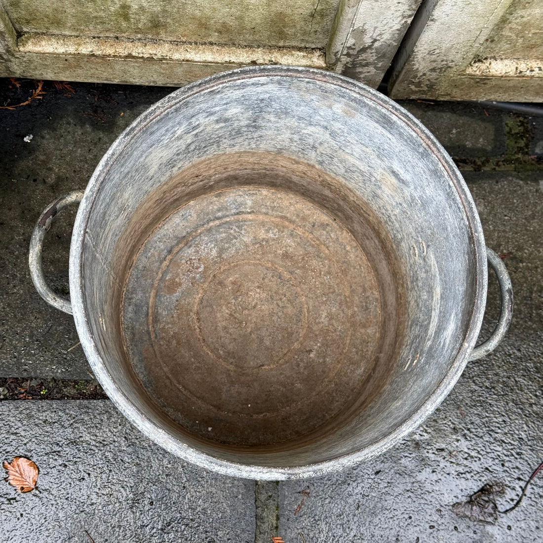 VINTAGE METAL STORAGE BIN WITH TWO HANDLES, LID AND SCOOP
