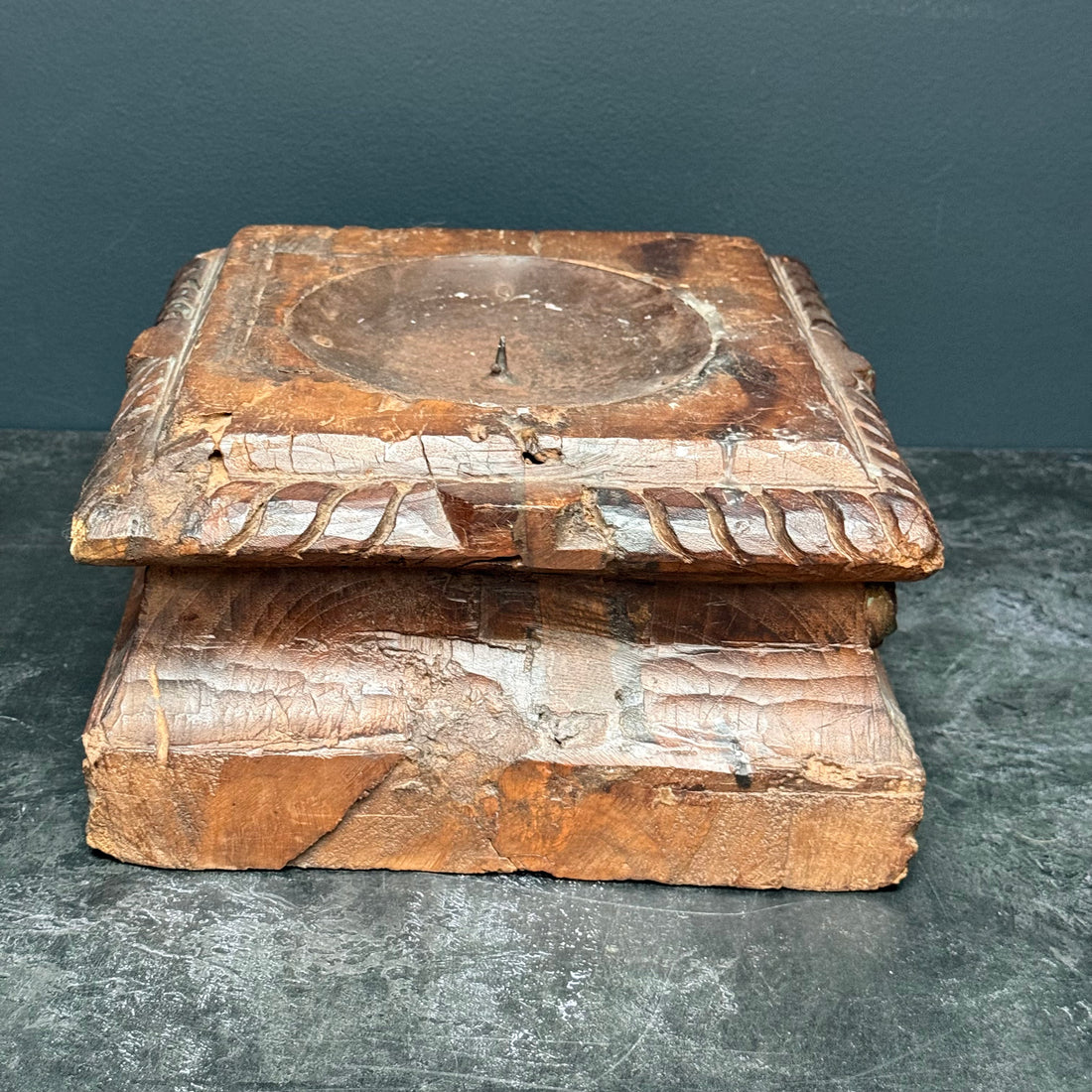 LARGE VINTAGE WOODEN INDIAN CANDLE HOLDER