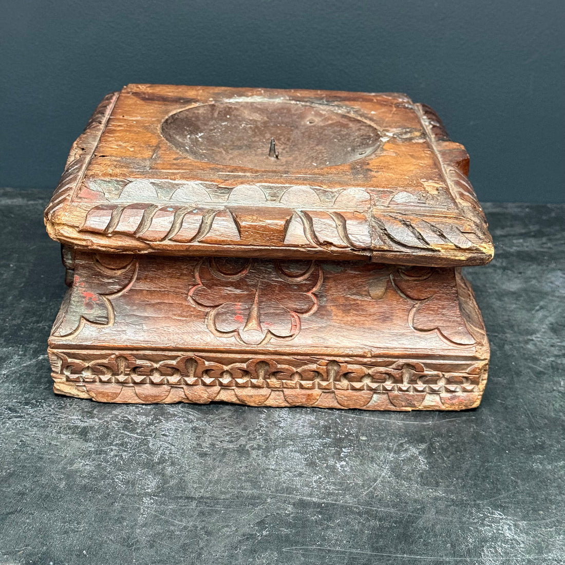 LARGE VINTAGE WOODEN INDIAN CANDLE HOLDER