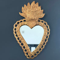 HANDMADE INDIAN BRASS FLAME HEART MIRROR