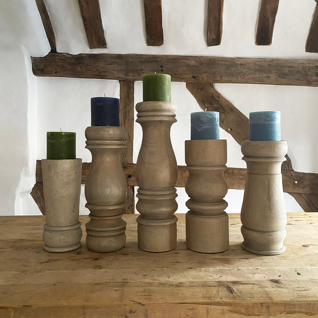 TURNED MAHOGANY CANDLE HOLDERS