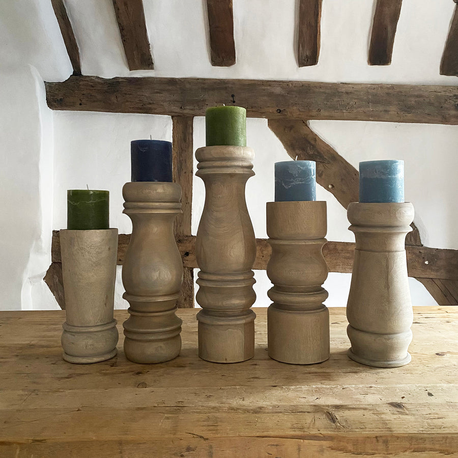 TURNED MAHOGANY CANDLE HOLDERS