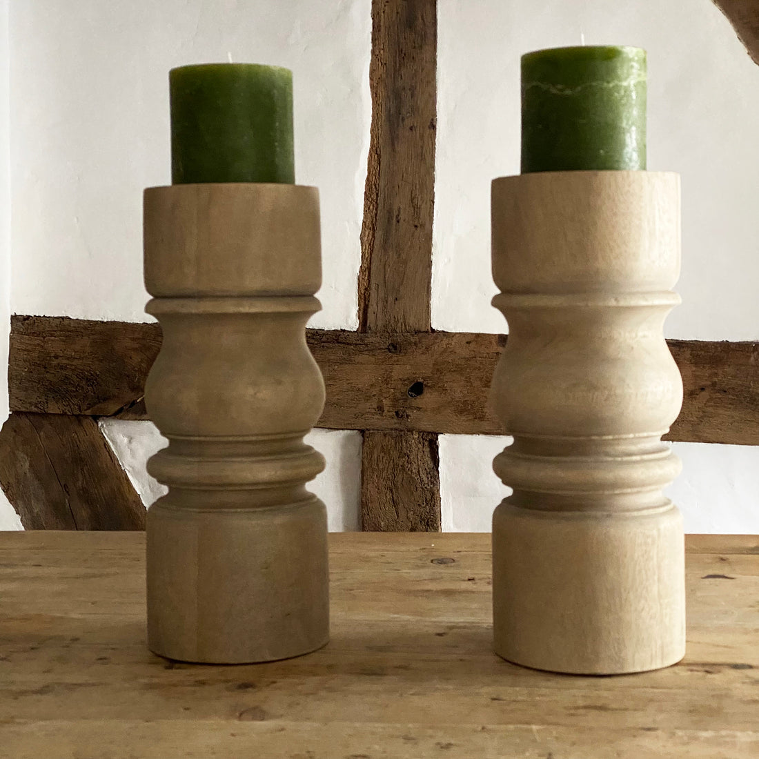 TURNED MAHOGANY CANDLE HOLDERS