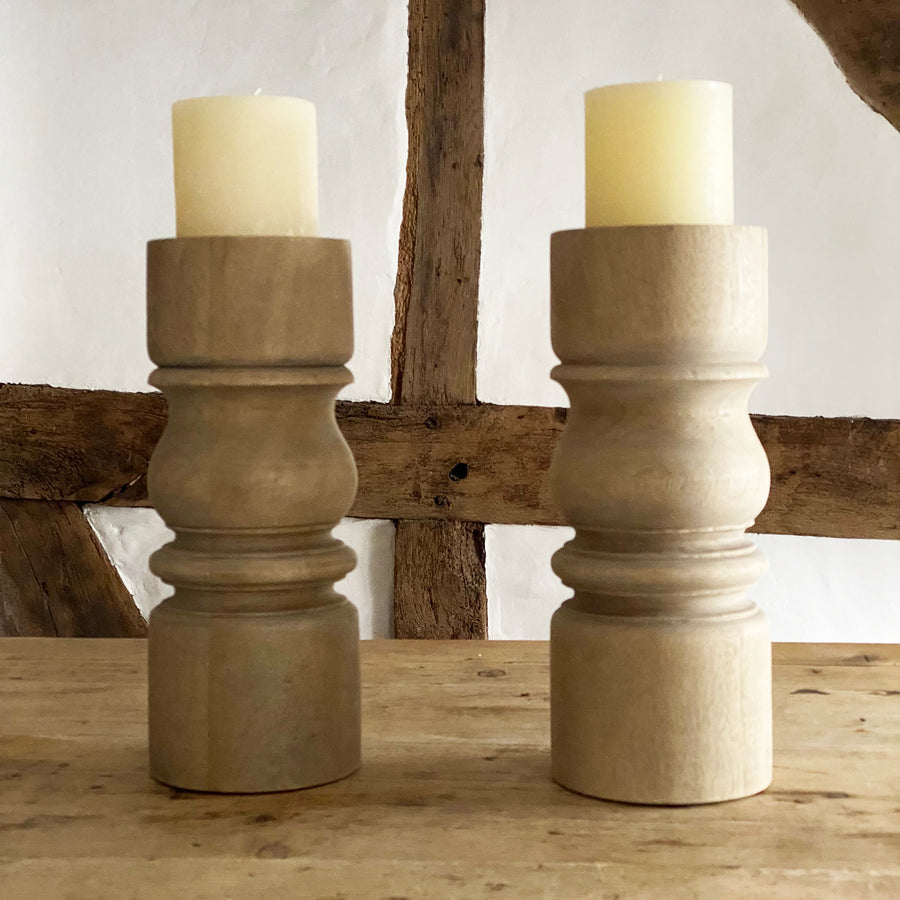 TURNED MAHOGANY CANDLE HOLDERS