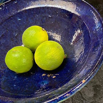 VINTAGE TAMEGROUTE STYLE BLUE GLAZED TERRACOTTA BOWL