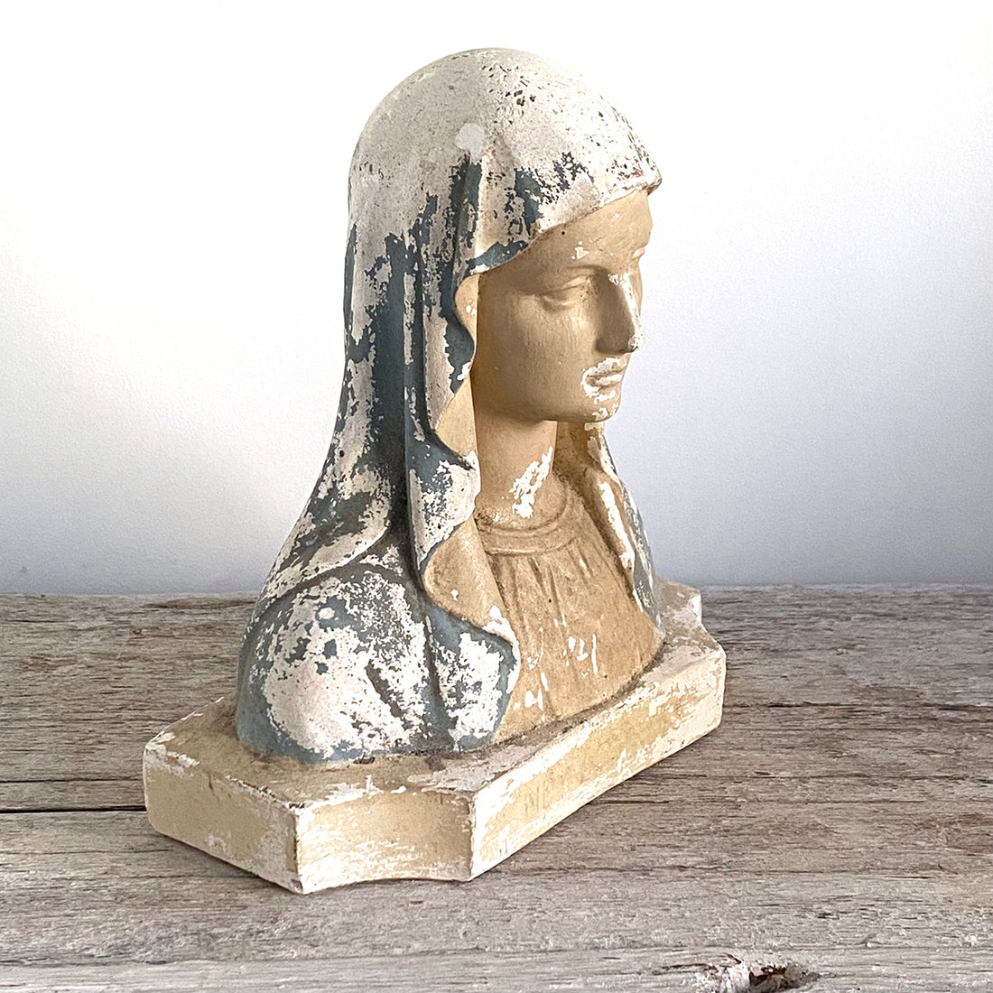 VINTAGE FRENCH OUR LADY OF LOURDES PLASTER STATUETTE