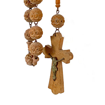 VINTAGE FRENCH CARVED WOODEN LOURDES ROSARY