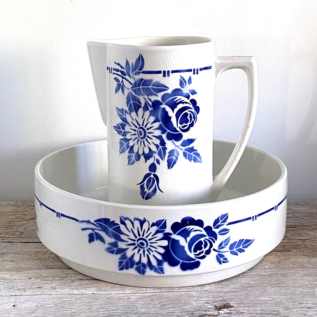 VINTAGE FRENCH IRONSTONE WASH JUG & BOWL