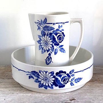 VINTAGE FRENCH IRONSTONE WASH JUG & BOWL