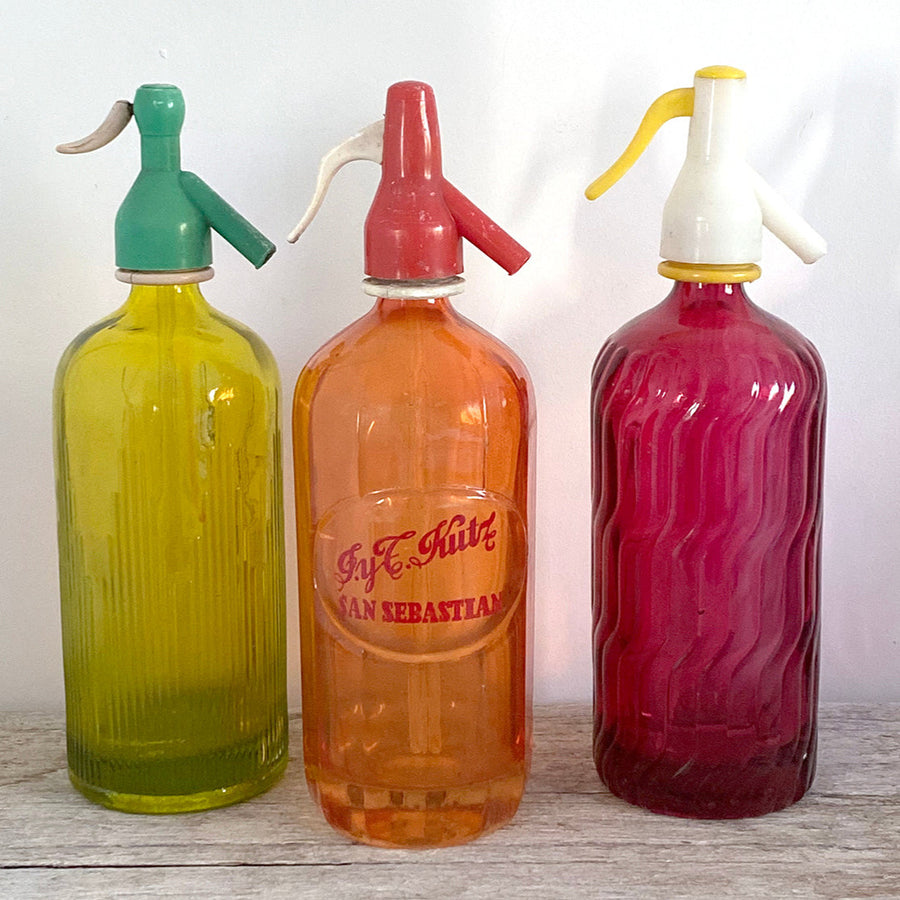 VINTAGE SPANISH PATTERNED GLASS SODA SIPHON | 3 COLOURS