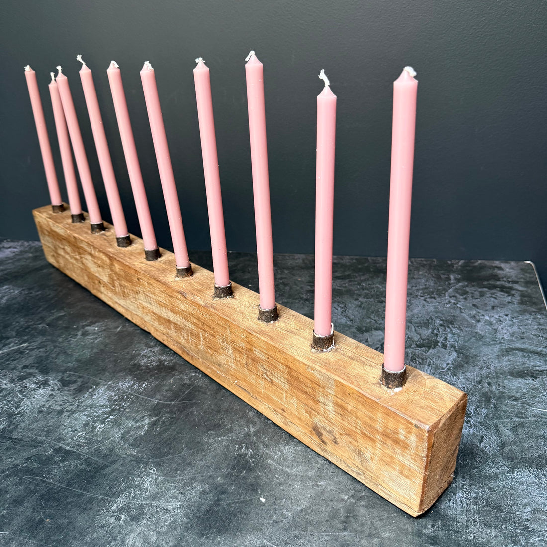 RECLAIMED INDIAN WOOD CANDLE HOLDER | HOLDS 10 TAPERS