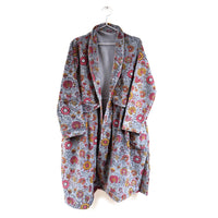 VELVET DUSTER COAT |  GREY WITH FLORAL PATTERN