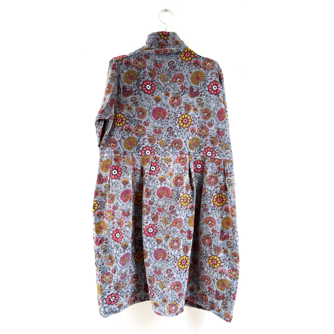VELVET DUSTER COAT |  GREY WITH FLORAL PATTERN