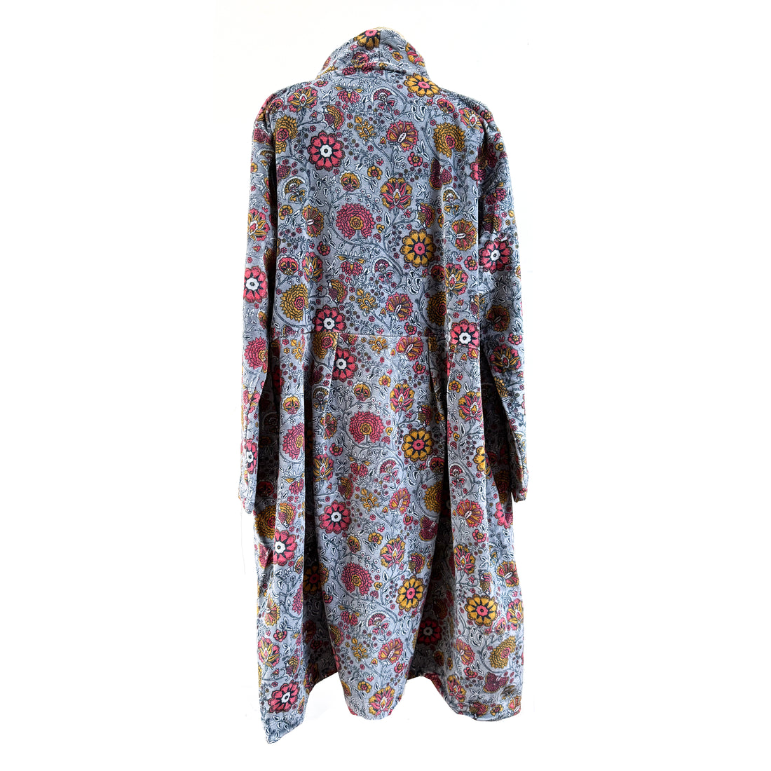 VELVET DUSTER COAT |  GREY WITH FLORAL PATTERN