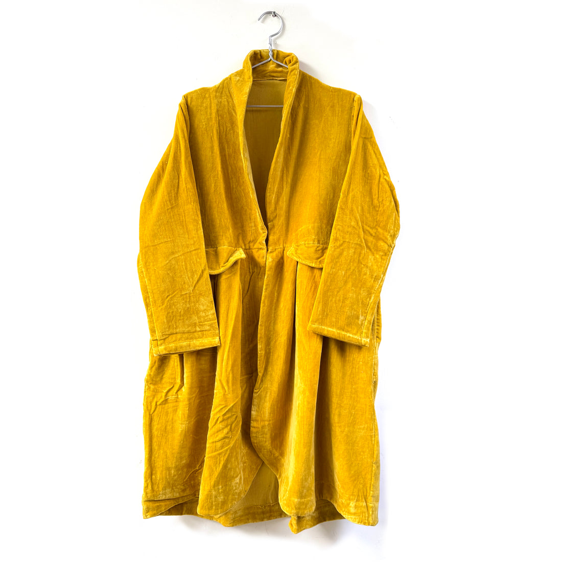 CRUSHED VELVET DUSTER COAT |  MUSTARD YELLOW
