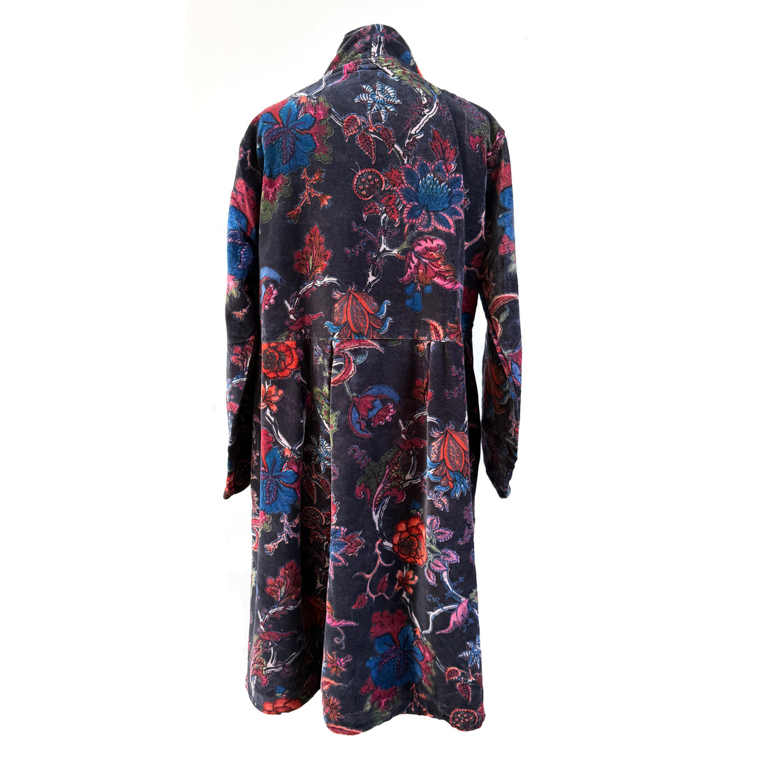 VELVET DUSTER COAT |  BLACK WITH FLORAL PATTERN