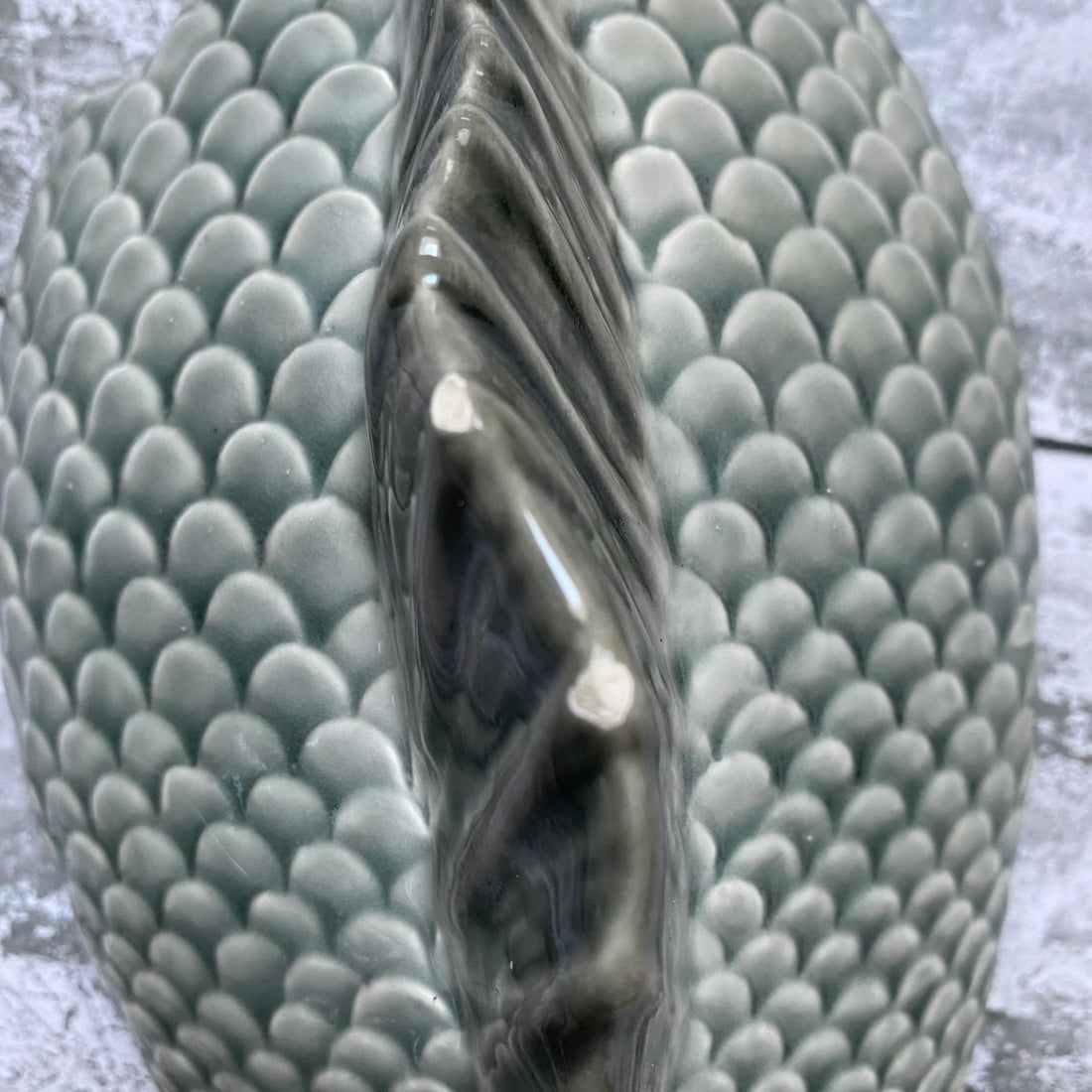 VINTAGE FAIANCAS BELO PORTUGAL GREY FISH TUREEN WITH LADLE
