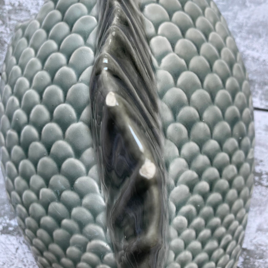 VINTAGE FAIANCAS BELO PORTUGAL GREY FISH TUREEN WITH LADLE