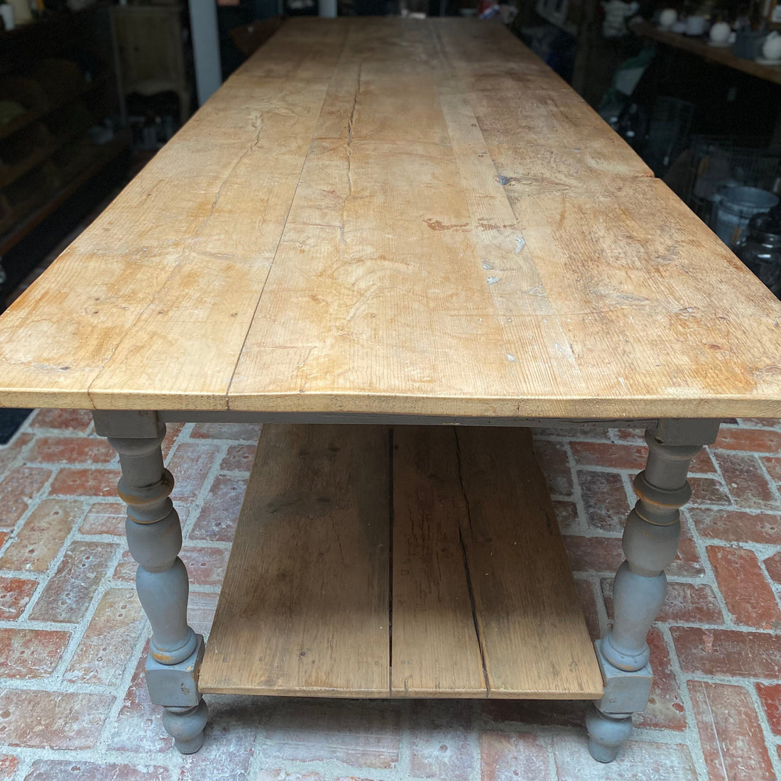 LONG RUSTIC TWO TIER WOODEN TABLE