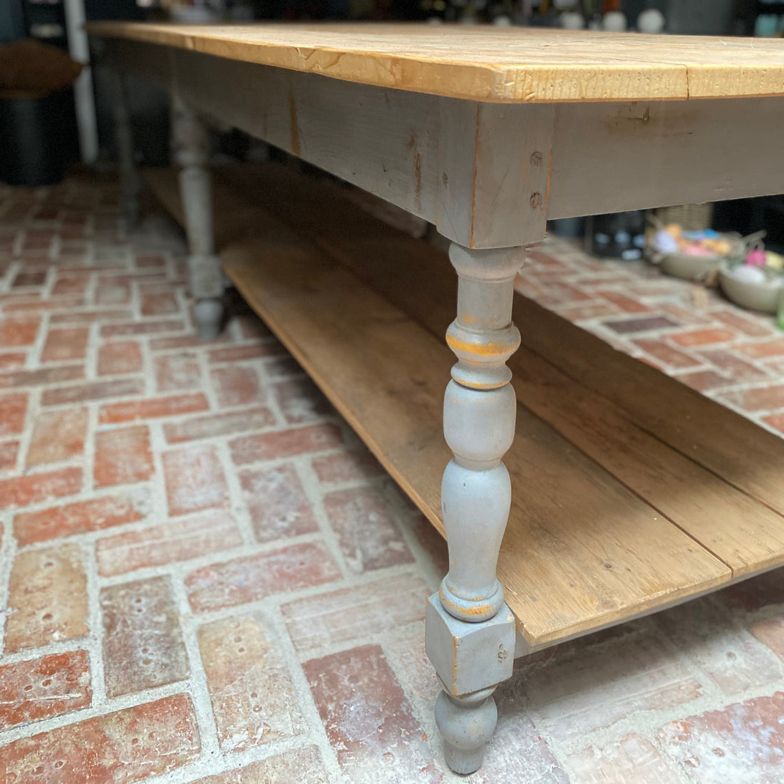 LONG RUSTIC TWO TIER WOODEN TABLE