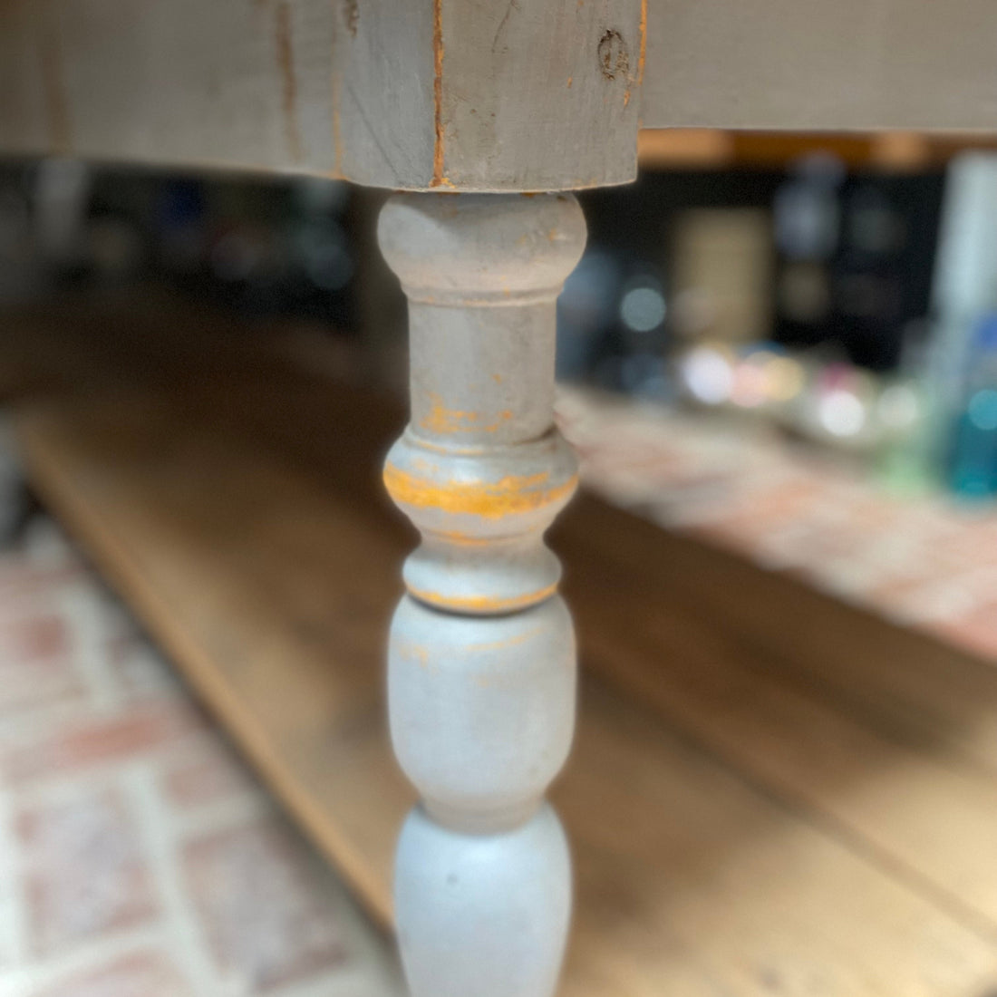 LONG RUSTIC TWO TIER WOODEN TABLE