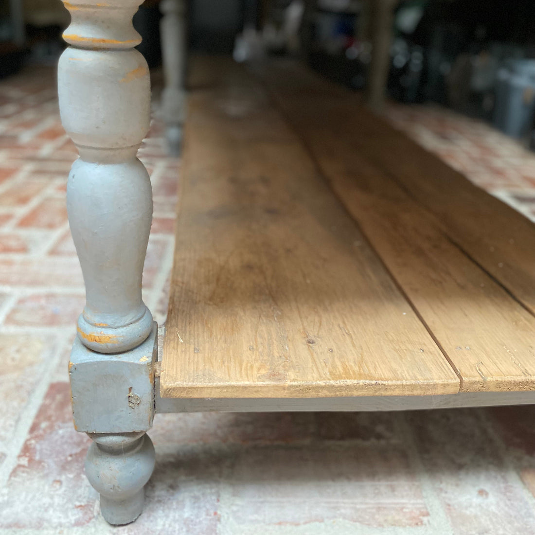 LONG RUSTIC TWO TIER WOODEN TABLE