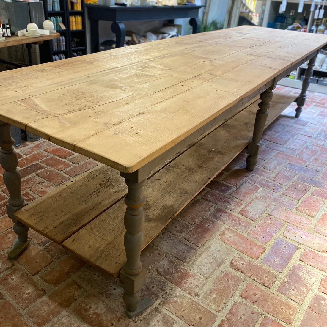 LONG RUSTIC TWO TIER WOODEN TABLE