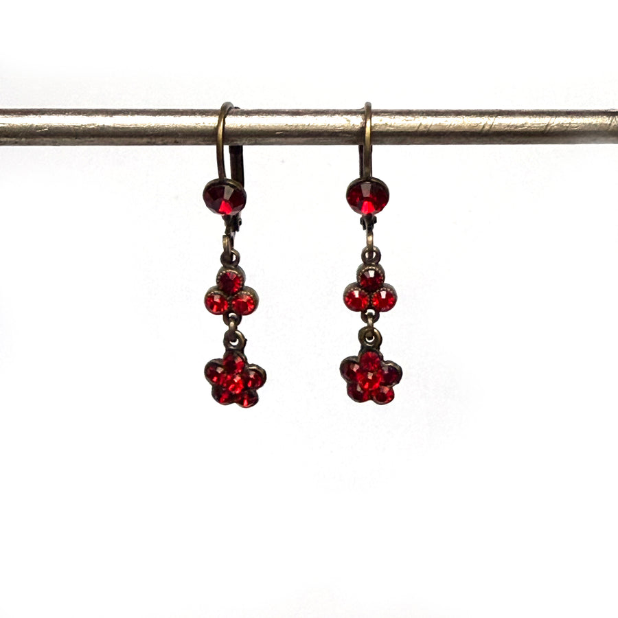 CRYSTAL RED FLOWER EARRINGS