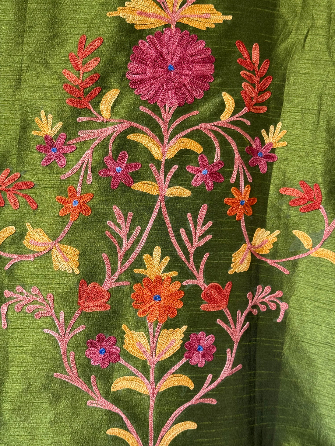 KASHMIRI EMBROIDERED SILK COAT | GREEN