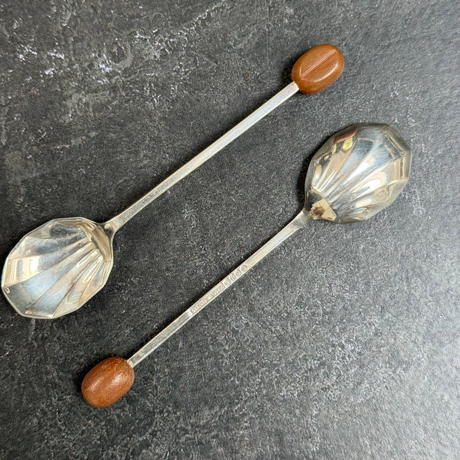 SET OF 6 SILVER VINTAGE COFFEE BEAN TEASPOONS