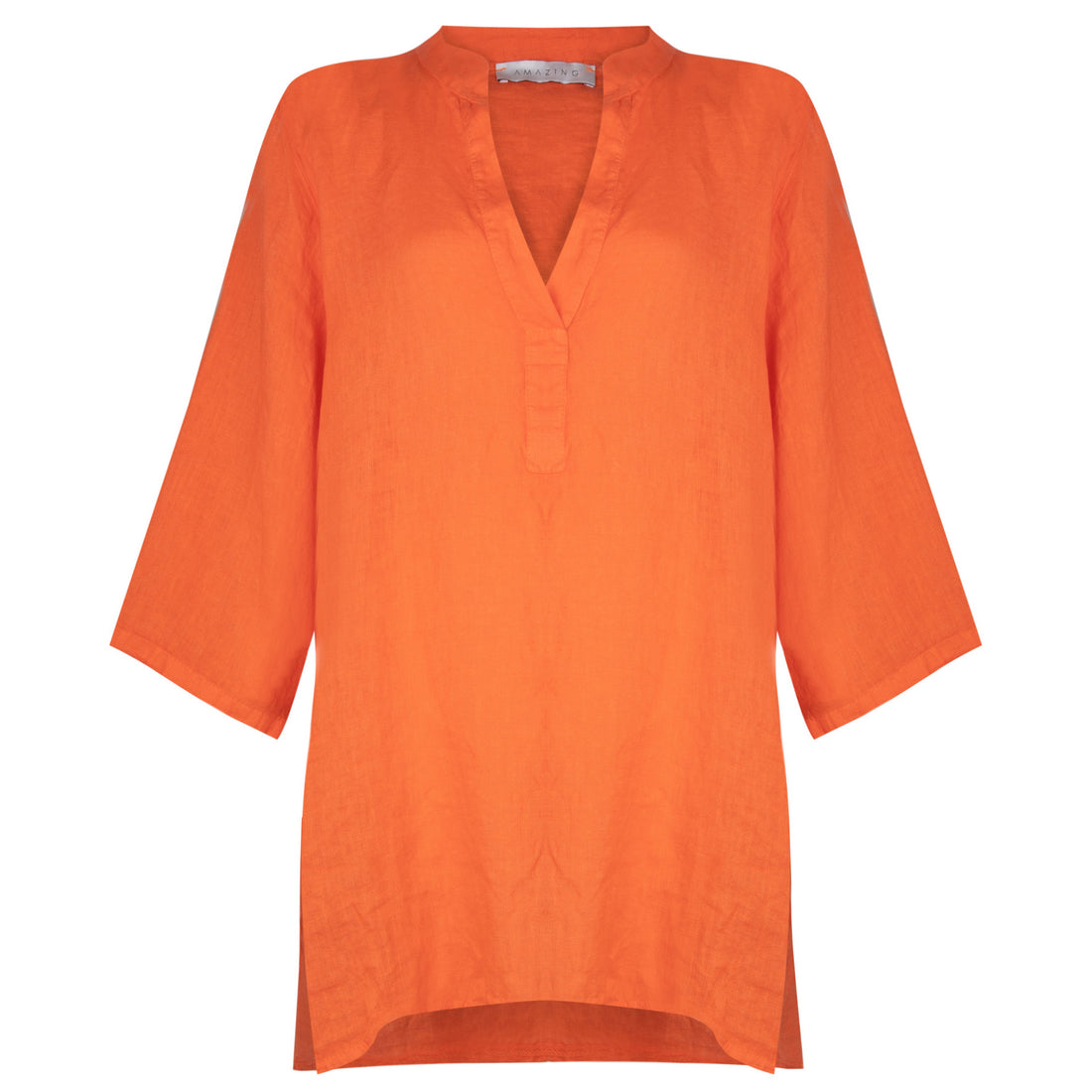 JENNY OVERSIZED LINEN GRANDAD SHIRT | PAPAYA