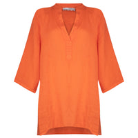 JENNY OVERSIZED LINEN GRANDAD SHIRT | PAPAYA