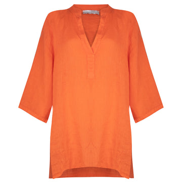 JENNY OVERSIZED LINEN GRANDAD SHIRT | PAPAYA