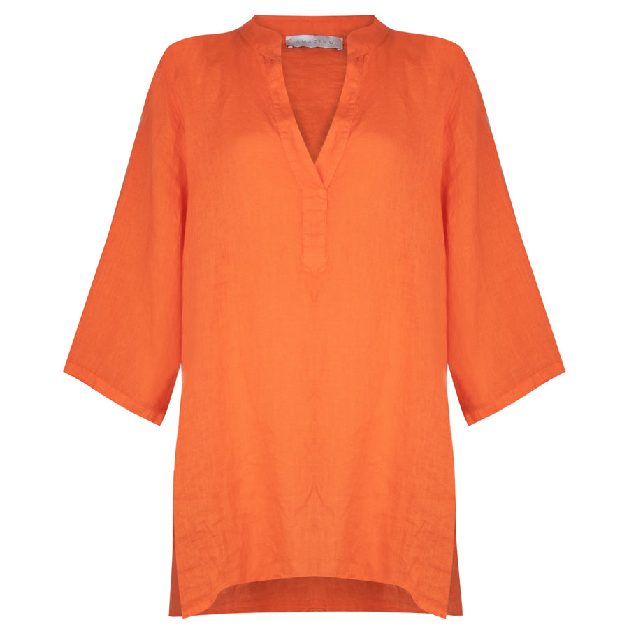JENNY OVERSIZED LINEN GRANDAD SHIRT | PAPAYA