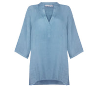 JENNY OVERSIZED LINEN GRANDAD SHIRT | DENIM BLUE