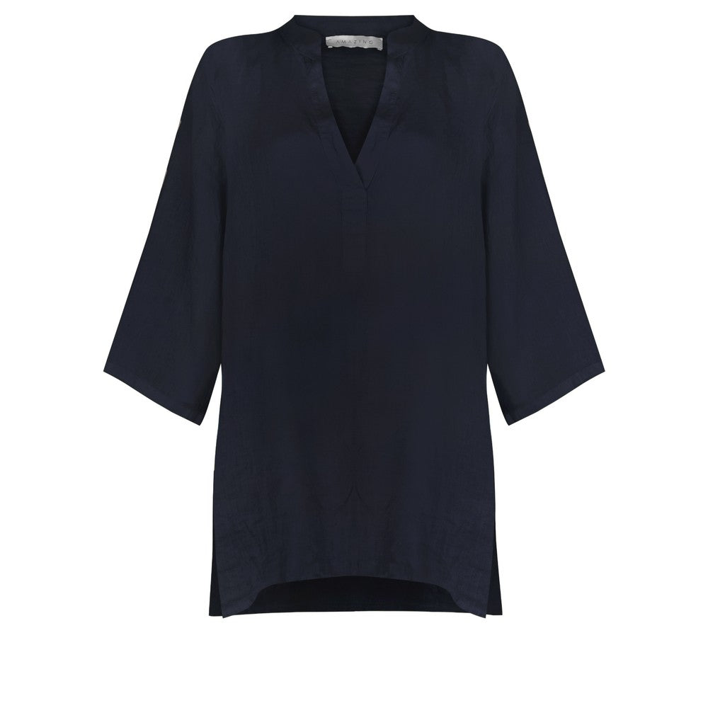 JENNY OVERSIZED LINEN GRANDAD SHIRT | NAVY
