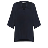 JENNY OVERSIZED LINEN GRANDAD SHIRT | NAVY