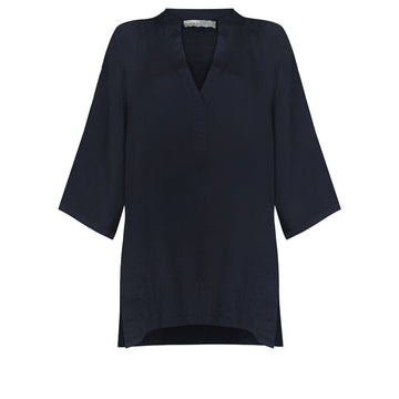JENNY OVERSIZED LINEN GRANDAD SHIRT | NAVY