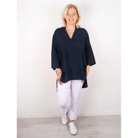 JENNY OVERSIZED LINEN GRANDAD SHIRT | DENIM BLUE