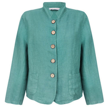 KATIA FRONT POCKET SHORT LINEN JACKET | OPAL M|L