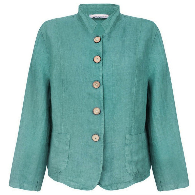 KATIA FRONT POCKET SHORT LINEN JACKET | OPAL M|L