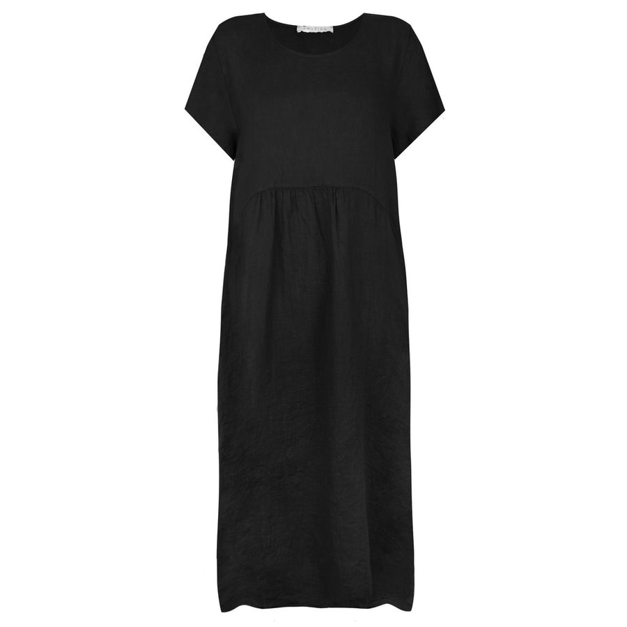 LEXIA LONG ROUND NECK LINEN DRESS | BLACK