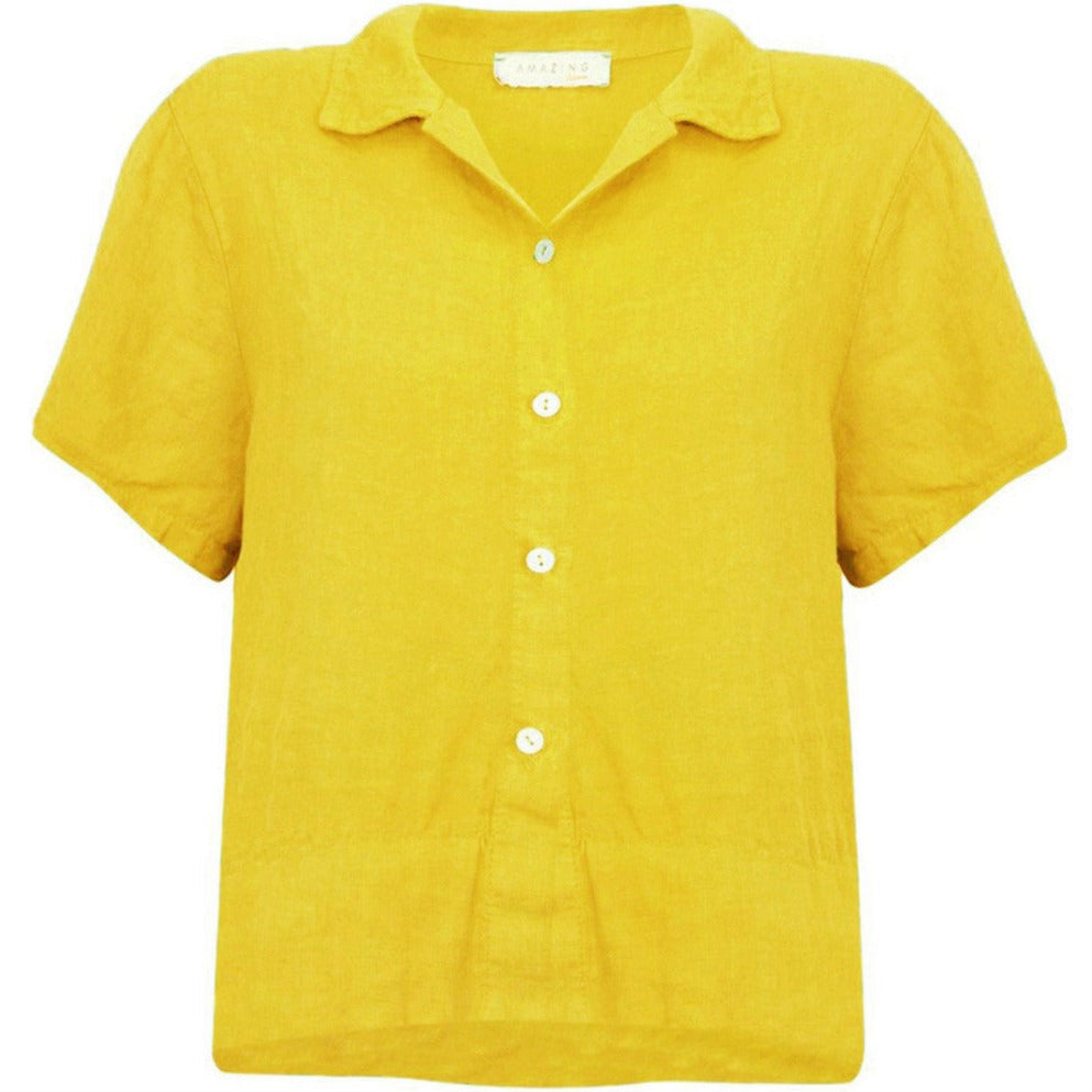 MARILYN BOXY LINEN SHIRT | LEMON S|M